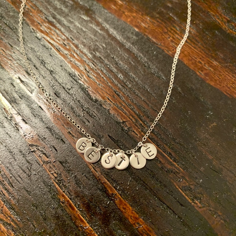 Handmade dainty stamped necklace (BESTIE)